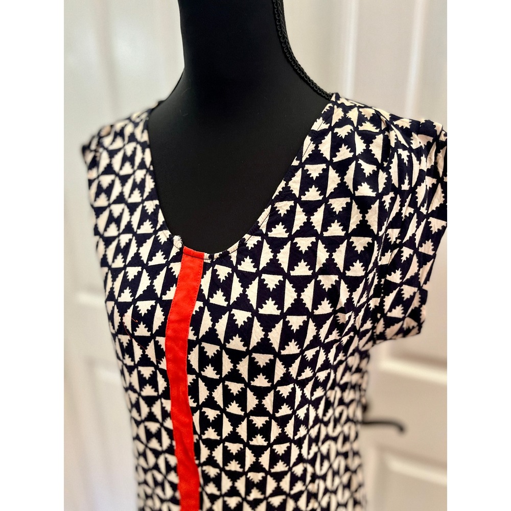 Le Sample Geometric Print Blouse Womens Medium Red Stripe Rayon Cap Sleeve Top